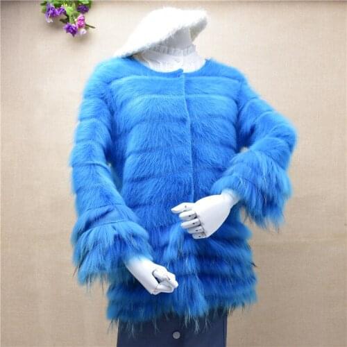 1 Top quality female women hairy mink cashmere striped real fur sleeves angora rabbit knitted coat jacket sweater spring winter