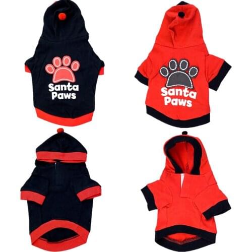 Pet Dog Winter Christmas Hoodie Footprint Print Plush Clothes Pet Dog Long Sleeve Top Velcro T-shirt