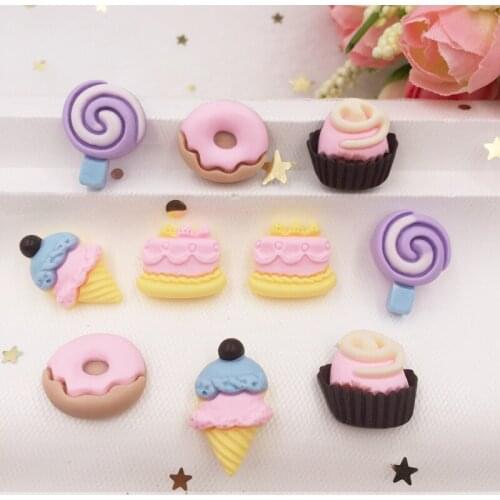 10PCS Hand Painted Resin Kawaii Colorful Cake dessert Flatback Cabochon Stone Scrapbook DIY Decor Home Embellishments G04