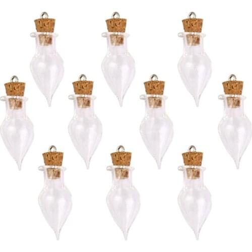 10 Pcs Tear Drop Glass Bottles with Cork Top DIY Pendants Wishing Bottles Jars Gift Tear Drop Transparent Drift Wishing Bottle