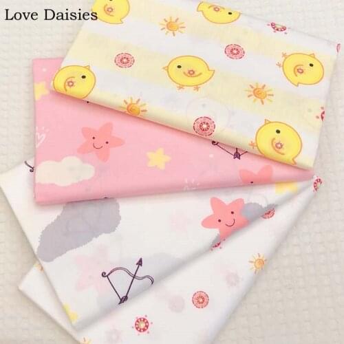 100% Cotton Cartoon WHITE PINK Clouds Stars Arrow Sun Chick Twill Fabric for Bedding Sheet Apparel Home Decor Patchwork Craft