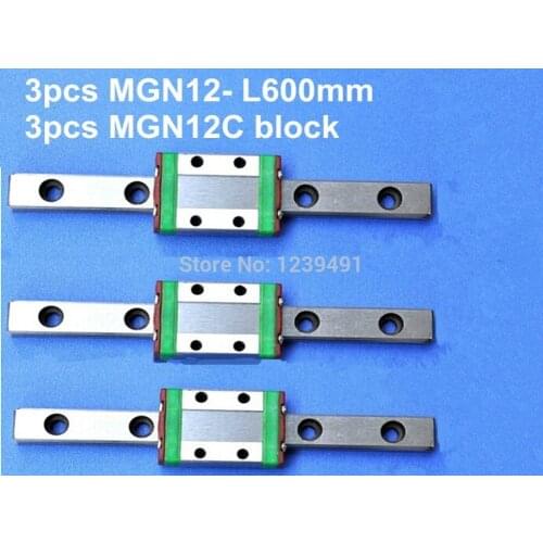 12mm linear guide MGN12 L600mm linear rail with MGN12C linear carriages block for CNC DIY and 3D printer XYZ cnc