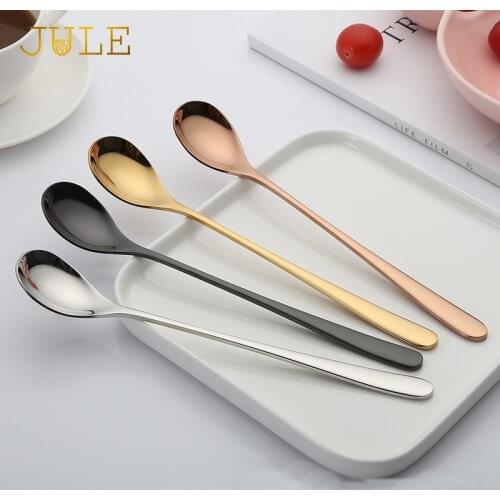 2pc/lot Korean Ice Spoon Set Long Handled 18/8 Stainless Steel Luxury Golden Dessert Spoons Set for Snack Mixing Scoop Tableware