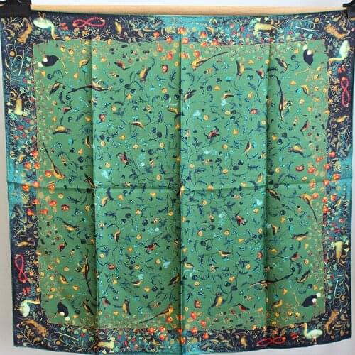 2021 New kingfisher Printing Scarf 100% Twill Silk Hand Rolled Edges Shawl Wrap 90*90cm
