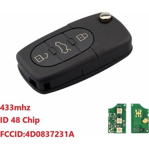 3 Button Car Remote Key for AUDI 433Mhz ID48 Chip For Audi A3 A4 A6 A8 Old Models 4D0837 231 A 4D0837231A remote control