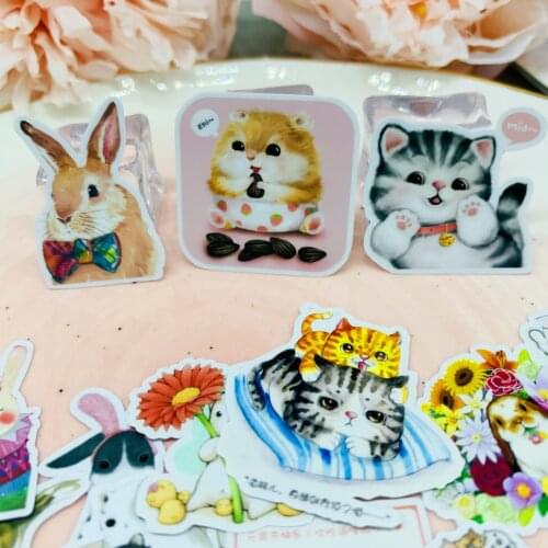 35PCS Cute cat squirrel and rabbit animal sticker for kids homemade book stickers on laptop / decorative scrapbooking / DIY