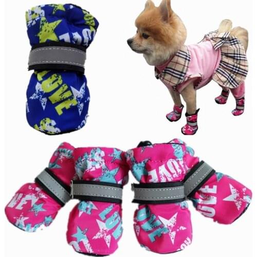4Pcs/Set Comfortable Cotton Dog Shoes Winter Keep Warm Dog Shoes Dog Socks Snow Rain Dog Boots Prewalkers Chihuahua Shoes