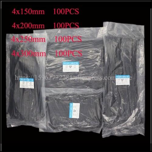 400PCS/bag cable tie Assorted Self-locking Nylon Cable Ties Black Plastic Zip Tie Loop Wire Wrap Zip Ties 4*150/200/250/300mm