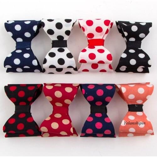 50pcs/lot 3.2" 8colors Newborn Luxe Dot Hair Bows Clips For Headbands Handmade Hard Satin Bow Ties Clip For Girl Hair Accessory