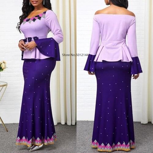 African Dresses for Women Dashiki Off-shoulder Mermaid Print Bodycon Long African Dress Plus Size Summer Vintage African Clothes