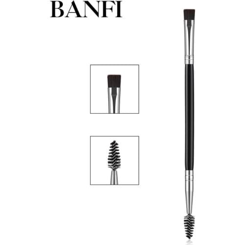 BANFI Eyebrow Brush Double Head Makeup Brush Wood Handle Double Sided Eyebrow Profissional Flat Angled Brush Women Cosmetic Tool