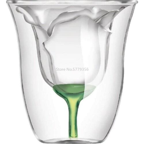 Creative Design Rose Shape Double Wall Double Wall Wine Glass Cocktail Flip White Wine Glass Home Bar Lover Gift