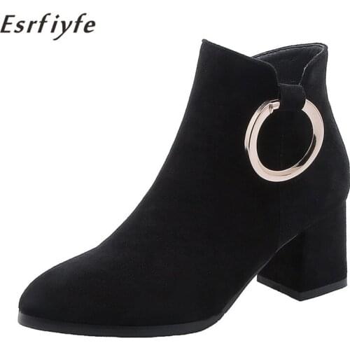 ESRFIYFE 2020 New Women Ankle Boots Fashion Flock Short Boots High Heels Ladies Shoes Ankle Boots for Women Shoes Dropshipping