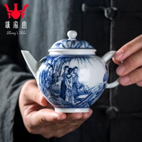 Jingdezhen hand painted figure Ceramic Teapot household blue and white chaiyao small teapot single pot kungfu tea pot