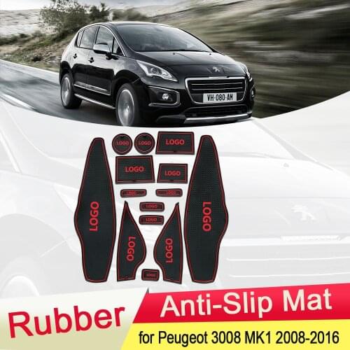 For Peugeot 3008 MK1 2008~2016 Rubber Anti-slip Mat Door Groove Cup Pad Gate Cushion Coaster Interior Car Accessories 2009 2010