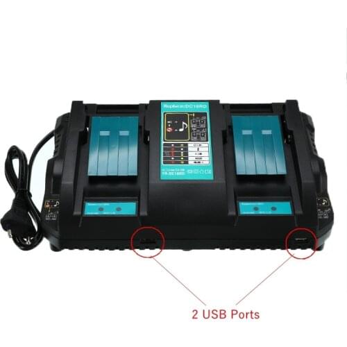 EU Plug Double Battery Charger For Makita Two USB port 7.2V 14.4V 18V DC18RD DC18RC BL1860 BL1840 BL1830 4A Power Tool