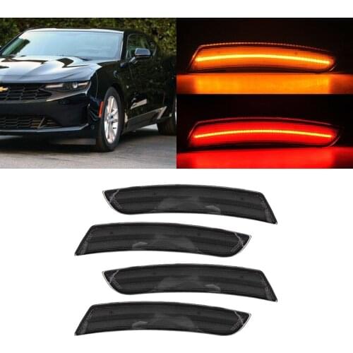 Smoked Lens Front & Rear Amber/Red Led Side Marker Lights For Chevrolet Chevy Camaro 2016 2017 2018 2019