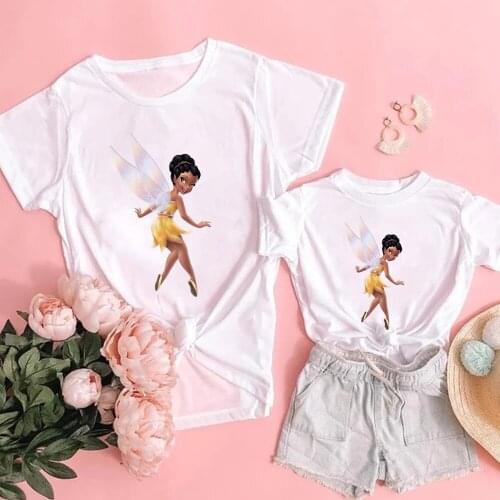 Tinker Beller Mother Daughter T-shirts Summer Family Matching Outfits Mom Baby Mommy and Me Tee-shirt Clothes Woman GirlsTops