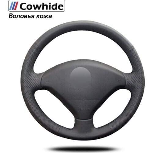 Handsewing Black Genuine Leather Steering Wheel Covers For Peugeot 307 2001-2008 307 SW 2005-2008 2002 2003 2004 2007