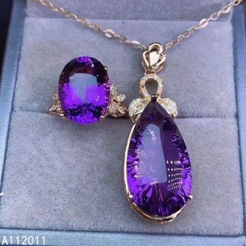 KJJEAXCMY Fine Jewelry 925 sterling silver inlaid natural Amethyst female gemstone ring pendant set exquisite