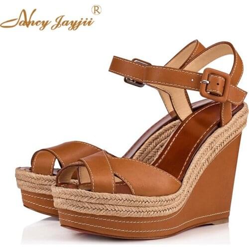 Brown Epadrilles Platform Wedges Ankle Strap Sandals Brand Shoes For Ladies Fashion Big Size 14 15 16 Summer 2019 Luxury Funky