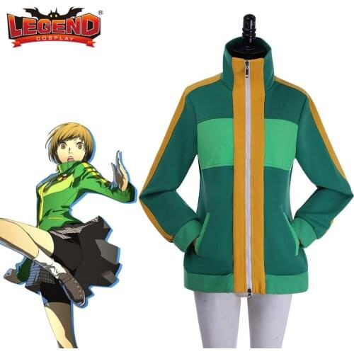 Cosplay legend Game Persona 4 OYASHIRO Chie Cosplay Costume Coat PS4 Green Top Jacket H001