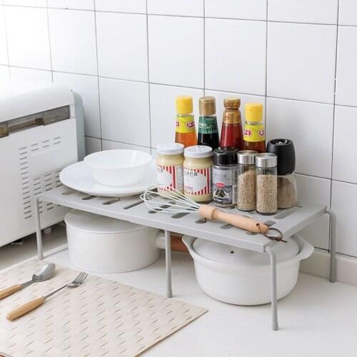 Kitchen Storage Rack Retractable Shelf Stackable Sliding Rack Organizer Shelfs Plastic Holder For Cabinets Tableware Countertops