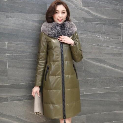 Genuine Leather Jacket Hooded Natural Sheepskin Coats for Women Thick Warm Winter Jackets Real Fox Fur Collar L1701LW790