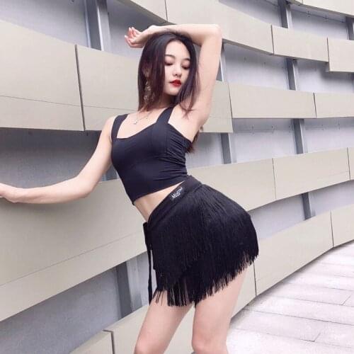 Latin Dance Clothes Suit Suspender Tops With Chest Pads Tassel Skirts Women Latin Dance Performance Costumes Dance Wear DN9084