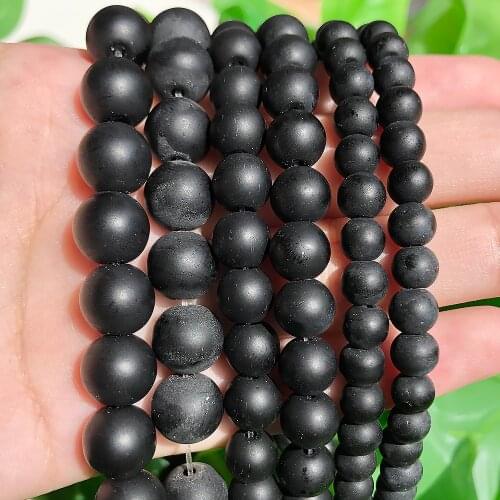 Matte Natural Black Oyxn Agates Round Stone Loose Beads For Jewelry Making Diy Earring Bracelet Women Gift 4/6/8/10/12mm