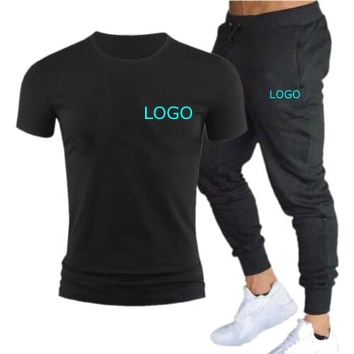 Fashion Summer New Mens T-Shirt Custom Logo Casual Trend High Quality Cotton Mens Short Sleeve + Trousers Suit 2-Piece Set