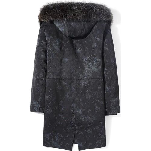 Mens Real Fur Coat Winter Jacket Long Parka Natural Rabbit Fur Liner Raccoon Fur Hooded Camouflage D29A1906 KJ3746