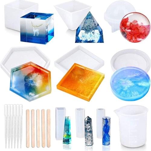 20Pcs/Set DIY Silicone Mould Kit Art Crafts Making Tools Crystal Epoxy Resin Mold Used in, candle wax, soap, bowl mat, Ash tray