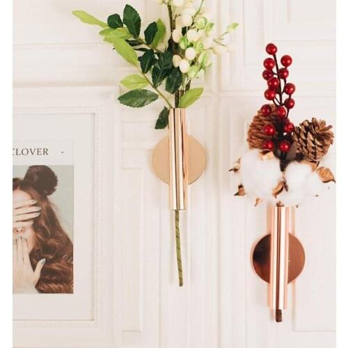 Wall Mounted Adhesive Metal Dried Flower Vase Tube Home Garden Balcony Decor Plant Hanger Container Garden Planting Pot