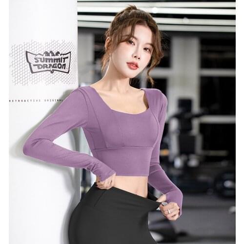 Yoga Clothes Womens Tight Sports Tops Blouses 2021 New Quick-drying Cropped Short Tops Fitness Long-sleeved T-shirts