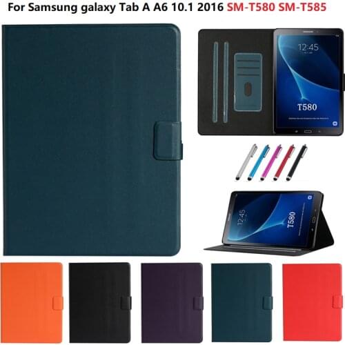 Solid Case for Samsung Galaxy Tab A A6 10.1" (2016) SM-T580 Sm-t 580 T585 Cover Tablet Stand Caqa With Wallet Card Slots +Pen