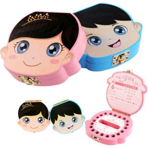 Spanish English Dutch Portugal French Russia Baby Wood Tooth Box Organizer Milk Teeth Storage Collect Teeth Umbilica Save Gifts