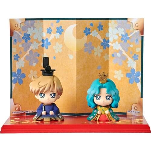Bandai Genuine Limited Candy Toy Q Version Sailor Moon Tenoh Haruka Kaiou Michiru Set Anime Action Figures Model Toys Ornaments