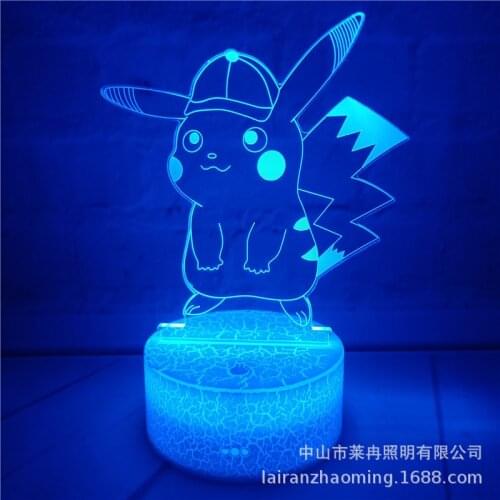 Pokemon Pikachu Geni Turtle Duck 3D Phantom Light Anime Multi-color Touch Adjustable Light Small Table Lamp Night Light