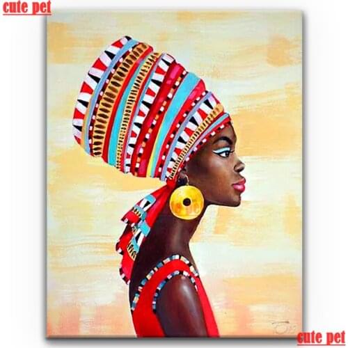 Full Square Diamond Painting Black tribal woman Cross Stitch DIY Diamond Embroidery Diamond Mosaic Rhinestone Gift Home Decor
