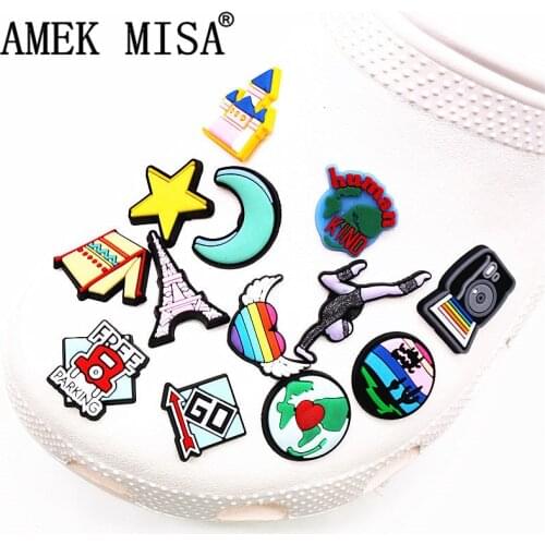 Single Sale 1pcs Protect Earth Shoe Charms Accessories Star Moon Tower Tent Shoe Decoration for croc jibz Kids Party X-mas Gifts