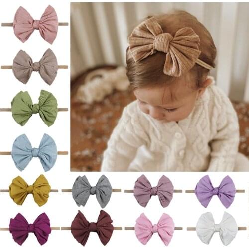 Nishine 1PCS Baby Girls Elastic Bow Headband Handmade Hair Bows Knot Nylon Hair Bands Newborn Toddler Headwear Hair Accessories