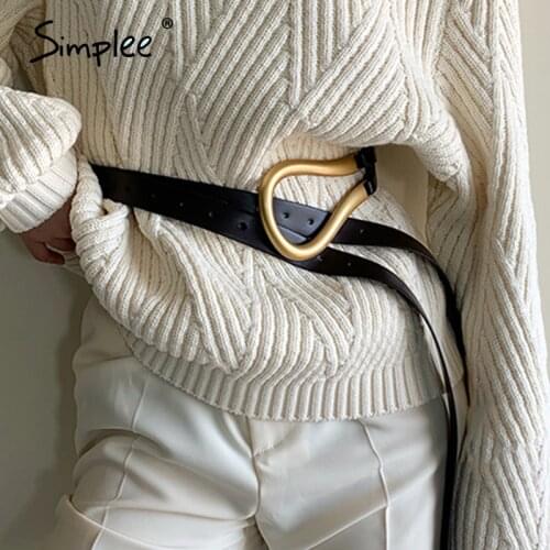 Simplee Vintage metal leather women long belt Streetwear 6 colour pant dress waistband Solid round shape buckle belt female 2020