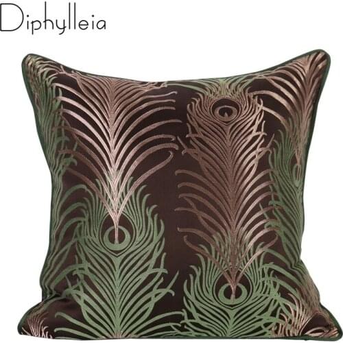 Diphylleia Chic Home Decor Cushion Cover Green Brown Peacock Feathers Embroidery High End Luxury Pillow Case 45x45 50x50 35x50
