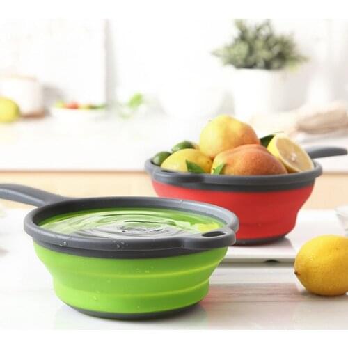 Silicone Collapsible Kitchen Water Scoop with Extendable Handle Sink Folding Basket