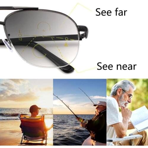 Sun Gradient Progressive Reading Glasses Men Women Multifocal Anti Blue Light Presbyopic Glasses Big Half Frame gafas