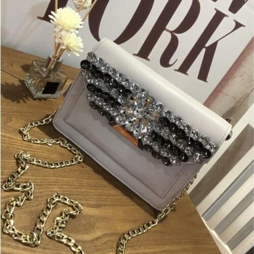 Women Diamonds Brand Designer Chain Shoulder Bag Luxury Genuine Leather Office Ladies Crystal Flap Sling Crossbody Bags Card Bag