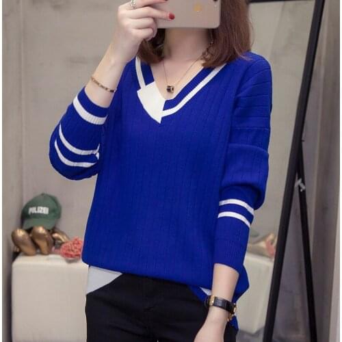 V-neck loose knitted pullover woman blouses winter Womens sweaters clothing latest 2020 spring autumn korean female A6237
