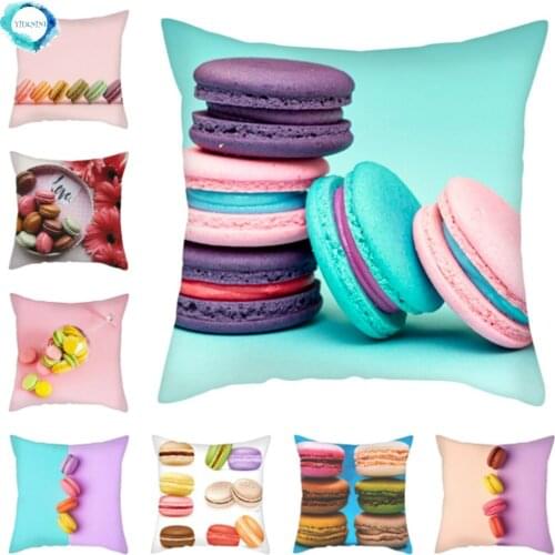 Delicious Food Biscuits Cake Print Decor Pillow Cover Polyester Cushion Cover for Dessert Shop Home Sofa Decoration Pillow Case
