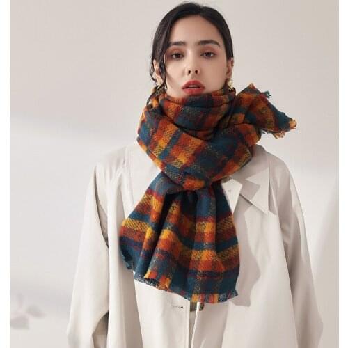 Knitted Spring Winter Women Scarf Plaid Warm Cashmere Scarves Shawls Luxury Brand Neck Bandana Pashmina Lady Wrap